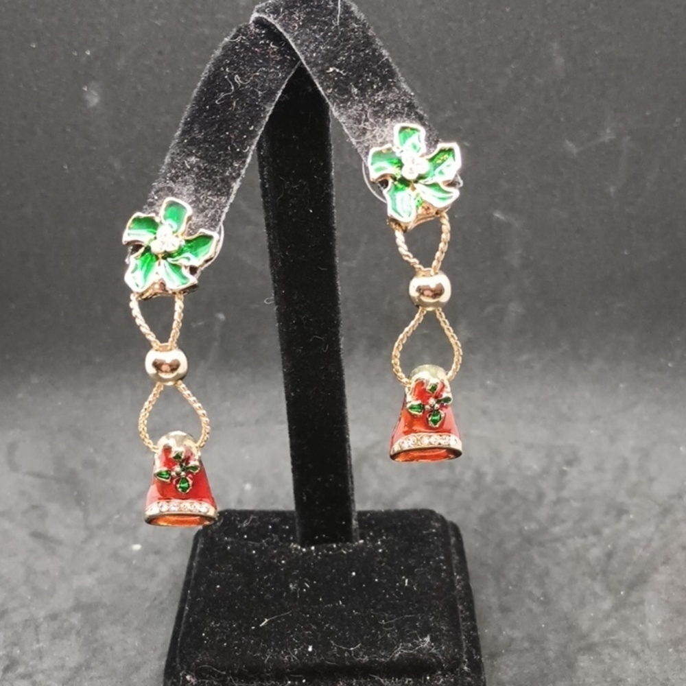Elegant Green and Red Christmas Earrings